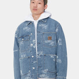 Stamp Print Jacket Blue Bleached I033743