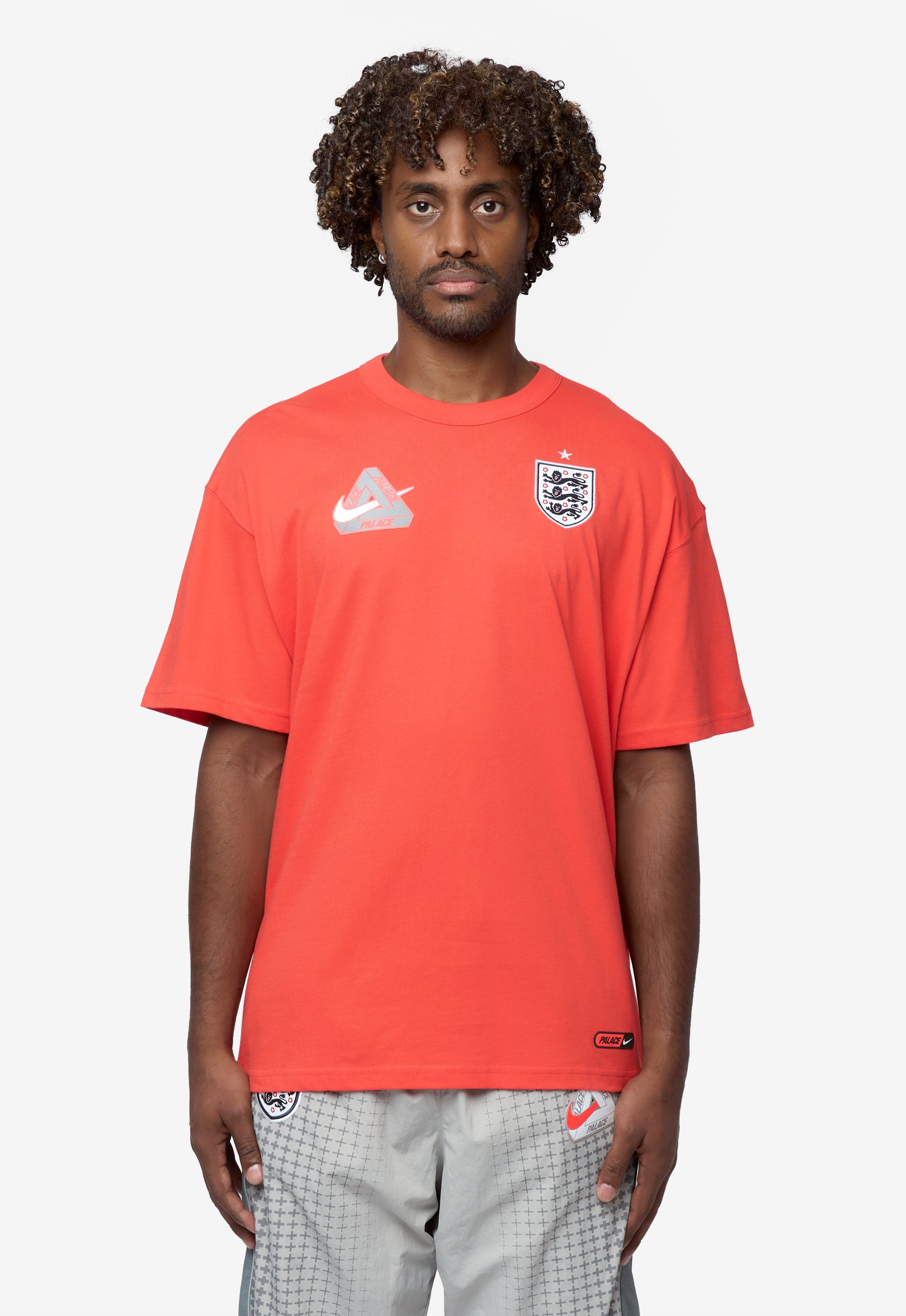 Men's Nike x Palace Short Sleeve Soccer Tee Neon Orange/White/Grey