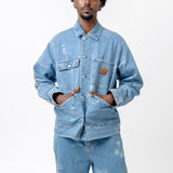 Stamp Print Jacket Blue Bleached I033743