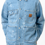 Stamp Print Jacket Blue Bleached I033743