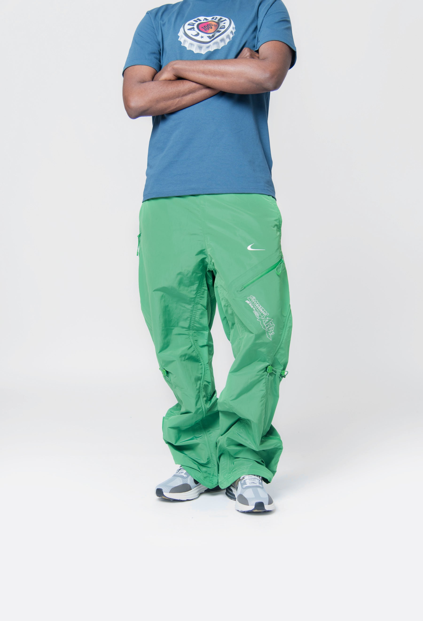 Premium Side Stripe Zip Pocket Track Pants (Kelly Green - White