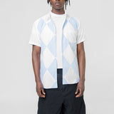 Dot/Diamond Pattern Short Sleeve Button Up Shirt White/Blue FM-B051-S24-1