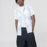 Dot/Diamond Pattern Short Sleeve Button Up Shirt White/Blue FM-B051-S24-1