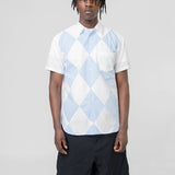 Dot/Diamond Pattern Short Sleeve Button Up Shirt White/Blue FM-B051-S24-1