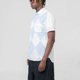 Dot/Diamond Pattern Short Sleeve Button Up Shirt White/Blue FM-B051-S24-1
