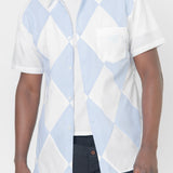 Dot/Diamond Pattern Short Sleeve Button Up Shirt White/Blue FM-B051-S24-1