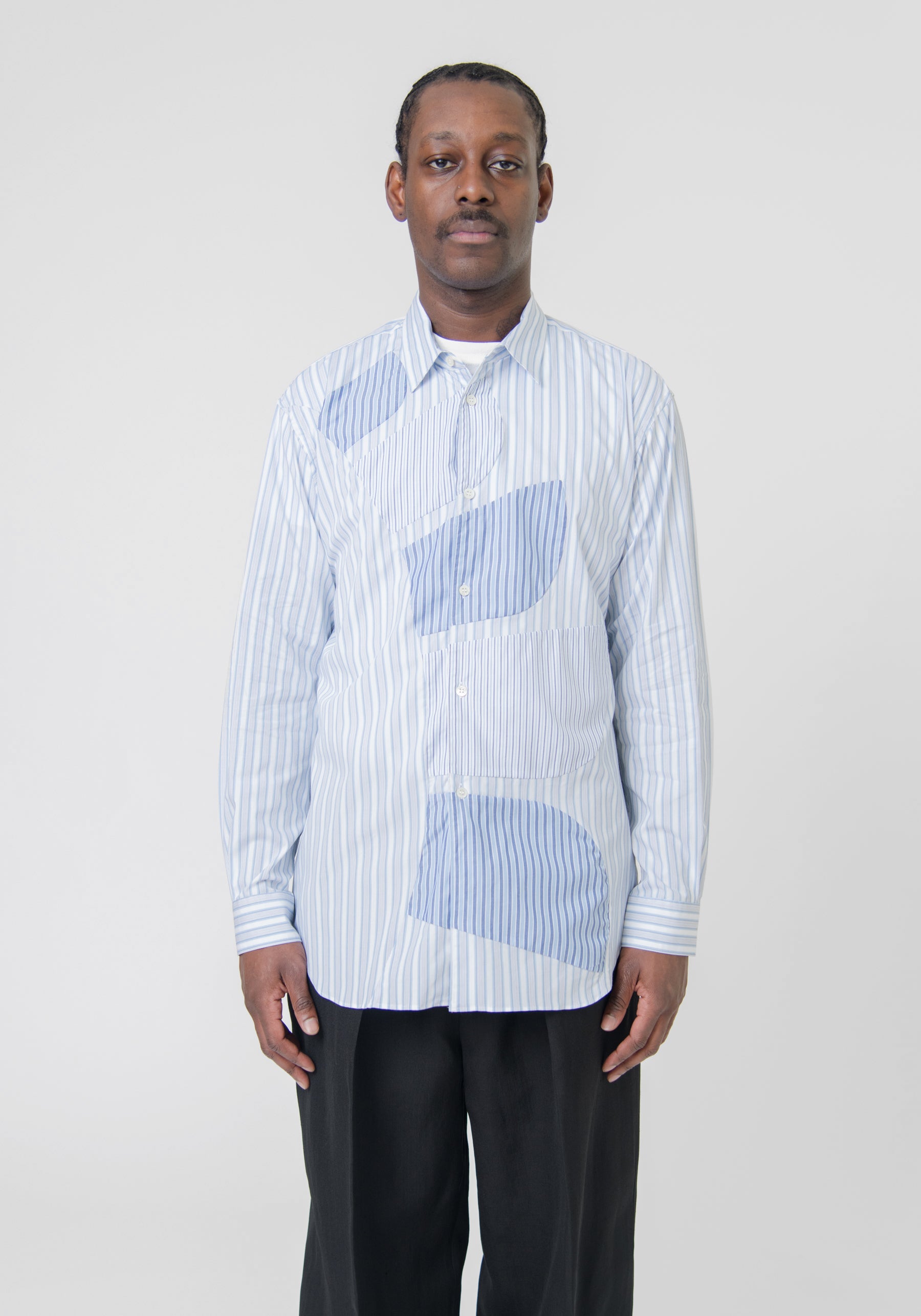 Mixed Thick Stripe Shirt White/Blue FK-B034