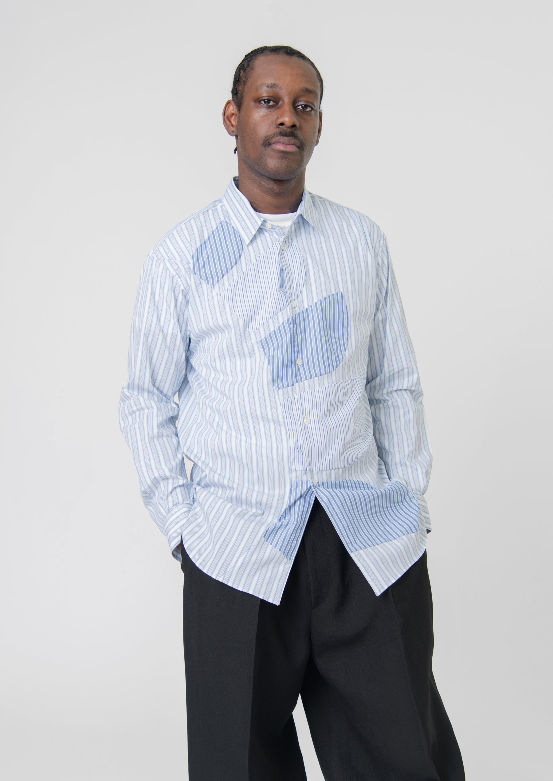Mixed Thick Stripe Shirt White/Blue FK-B034