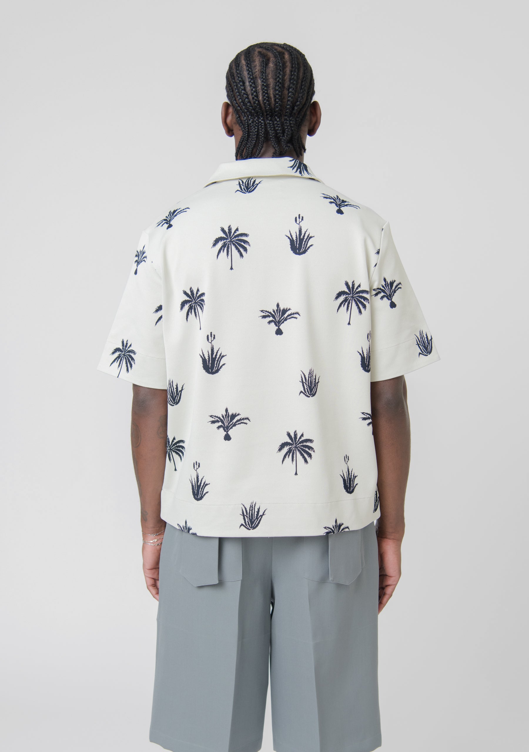 Palm Tree Jacquard Polo Shirt White/Black J22GL0103