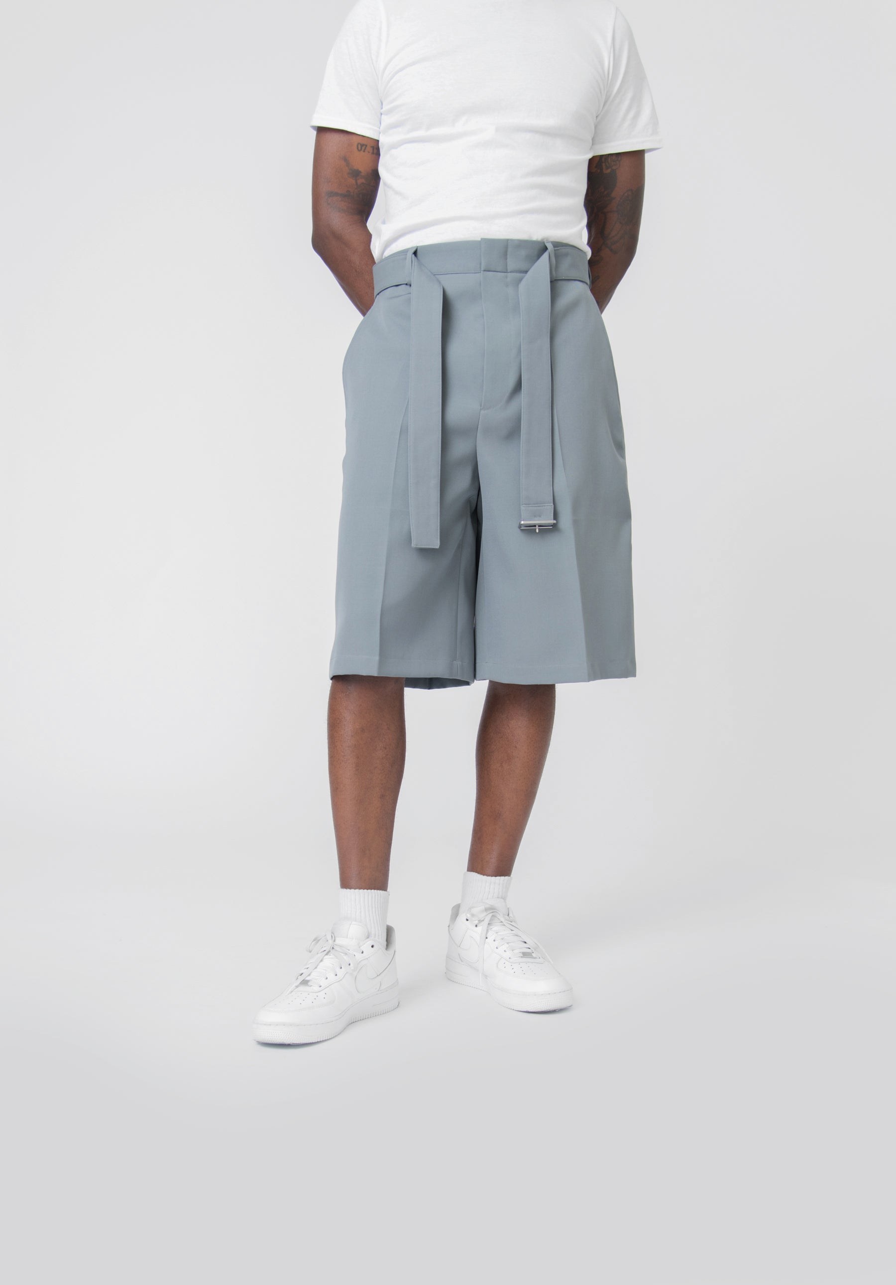 Wool Gabardine Box Pleat Short Celadon Green J22KA0112