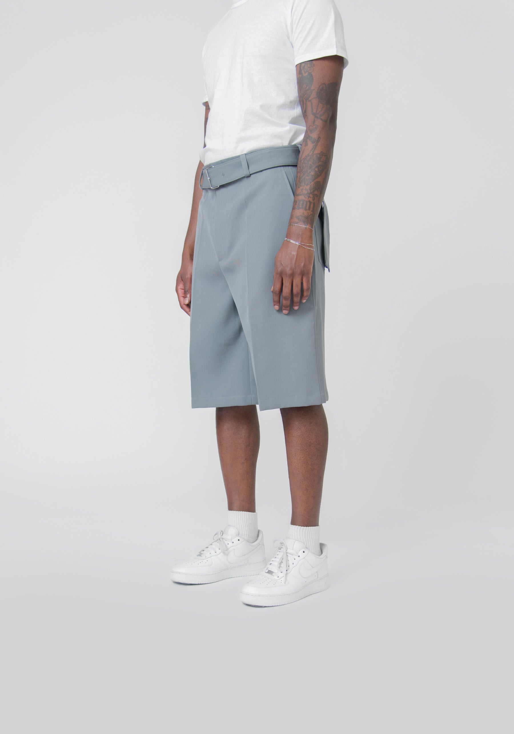 Wool Gabardine Box Pleat Short Celadon Green J22KA0112