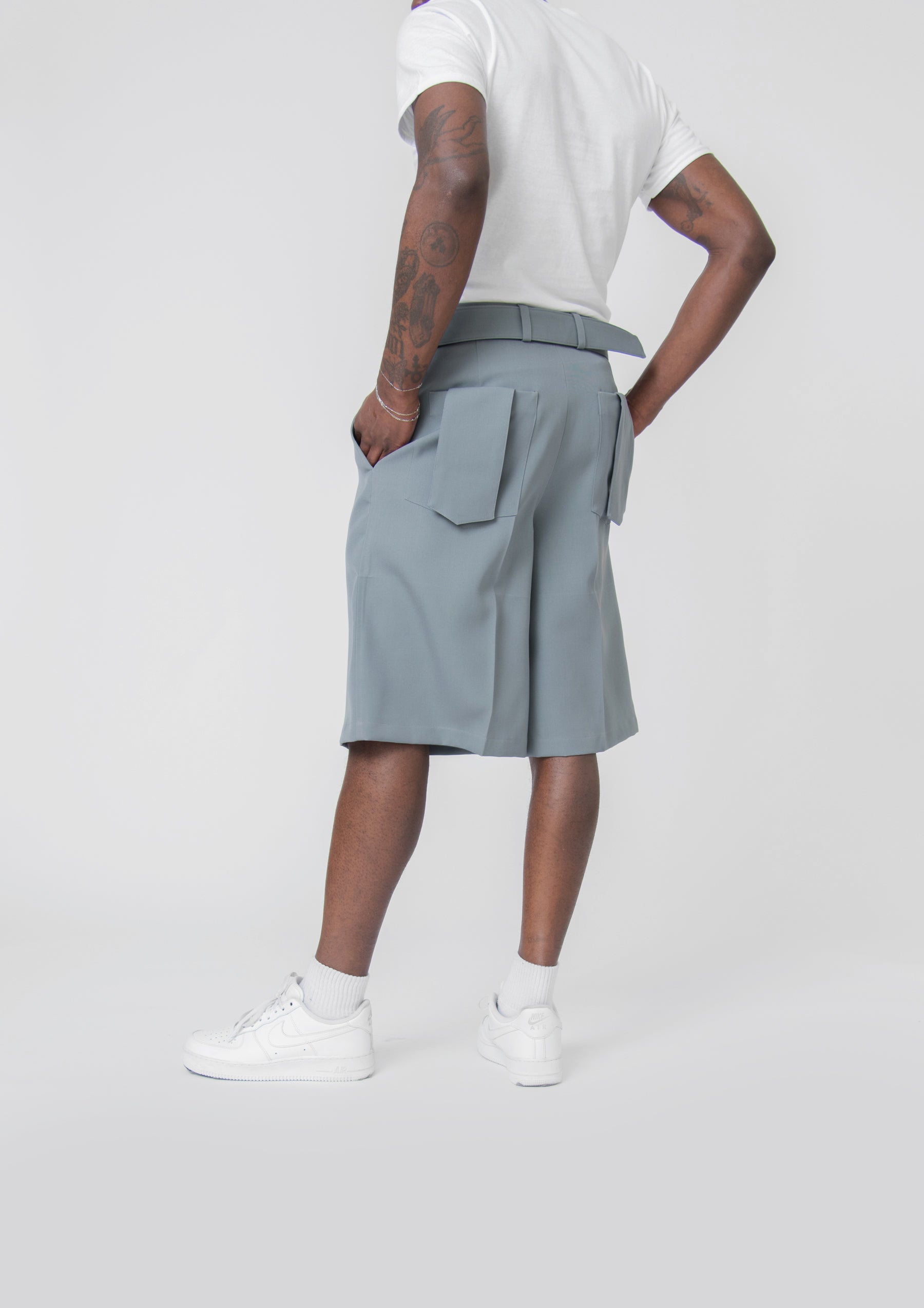 Wool Gabardine Box Pleat Short Celadon Green J22KA0112
