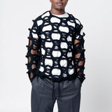 Distressed Knit Wool Sweater Black PN-N010-051