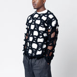 Distressed Knit Wool Sweater Black PN-N010-051