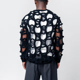 Distressed Knit Wool Sweater Black PN-N010-051