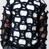 Distressed Knit Wool Sweater Black PN-N010-051
