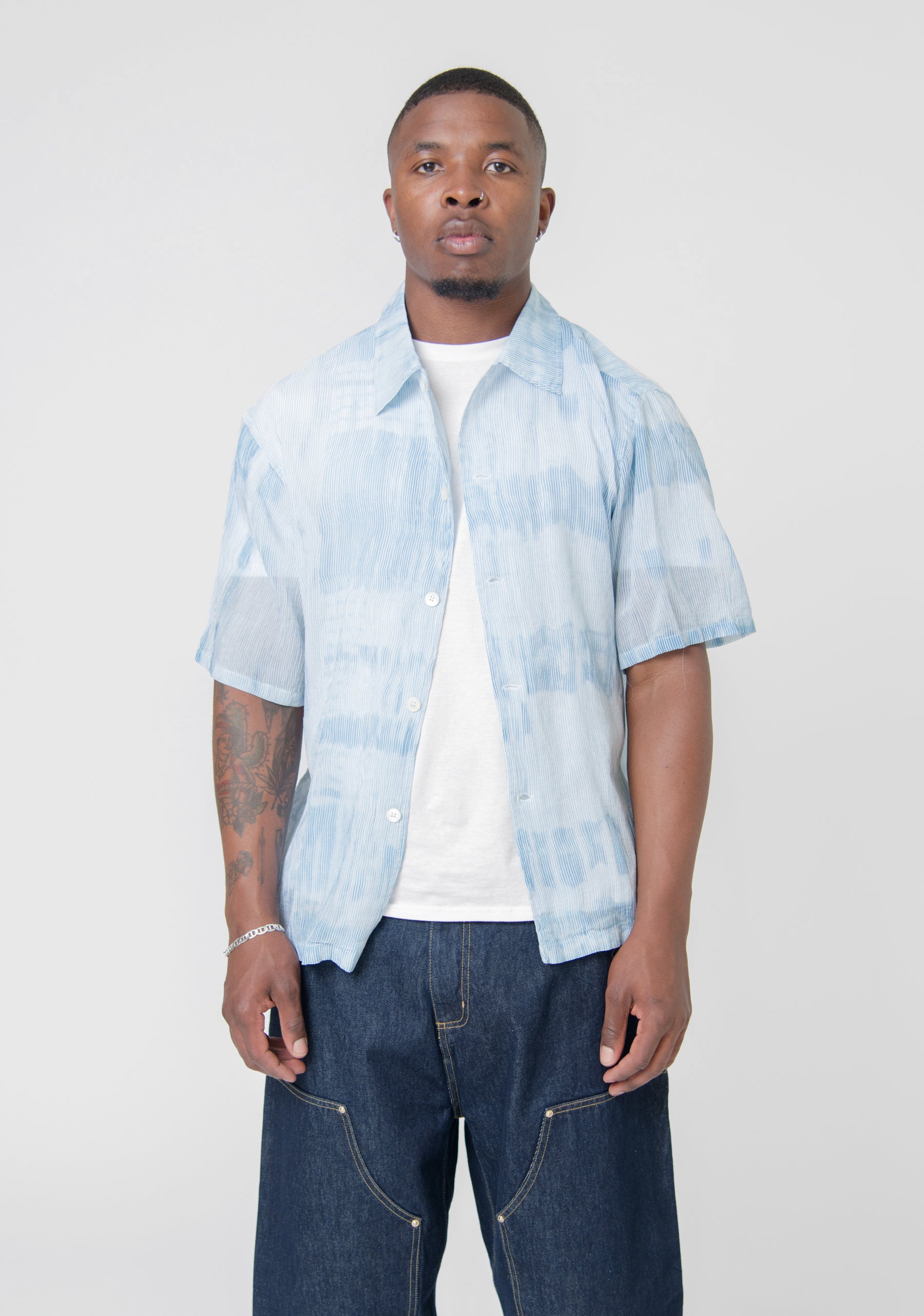Brush Stroke Box Shirt Blue