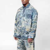 Printed Button-Up Shirt Denim Blue FN-MN-SHIR000872