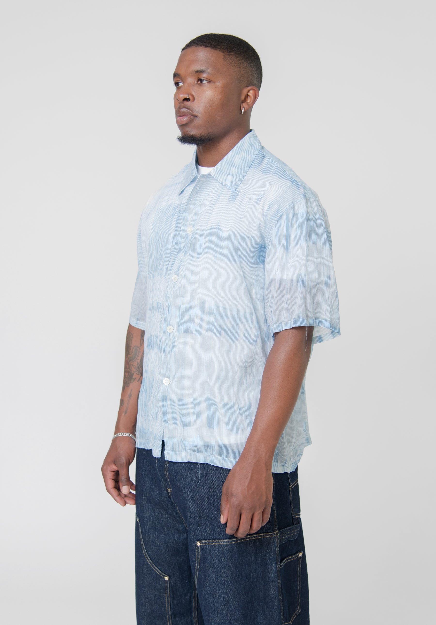Brush Stroke Box Shirt Blue