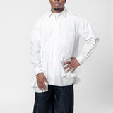 Panelled Flap Long Sleeve Button-Up Shirt White PO-B024