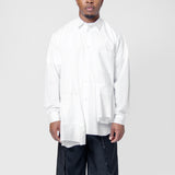 Panelled Flap Long Sleeve Button-Up Shirt White PO-B024