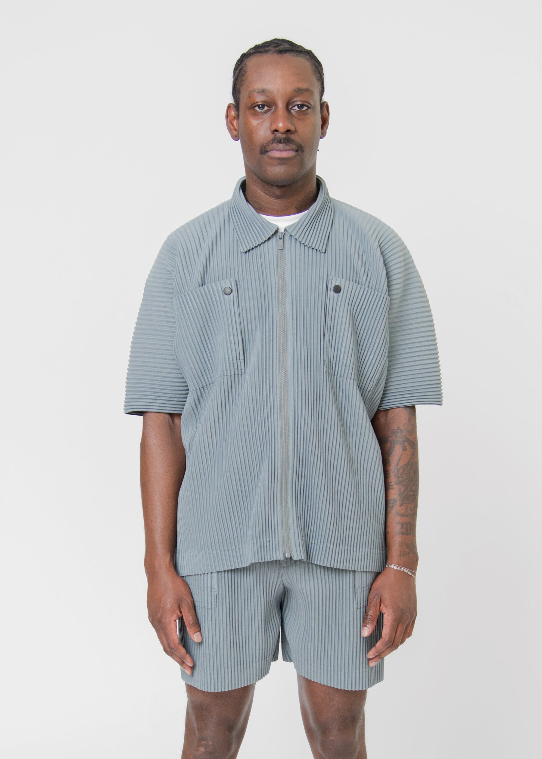 Flip Pleated Shirt Moss Grey JJ172-13