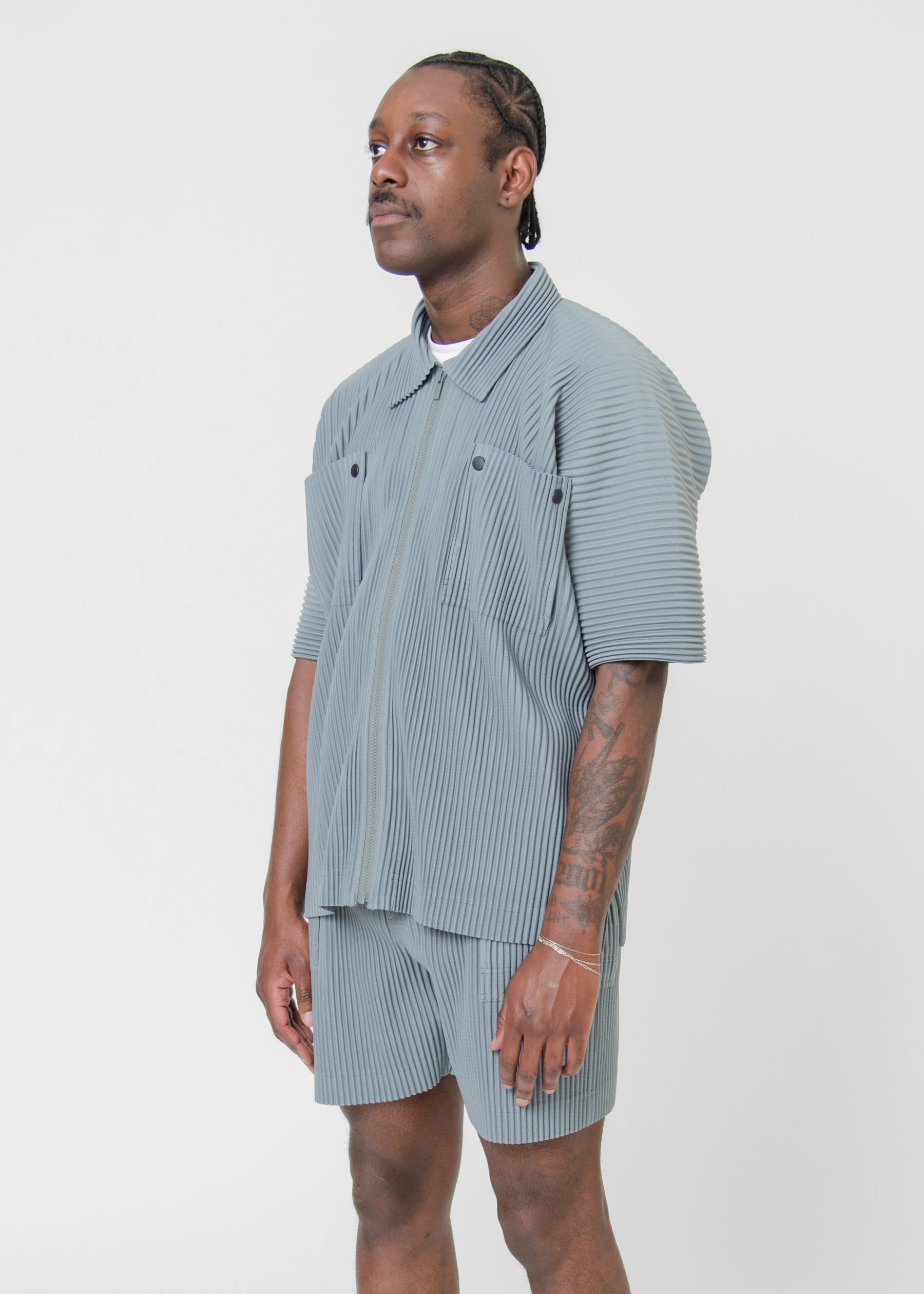 Flip Pleated Shirt Moss Grey JJ172-13