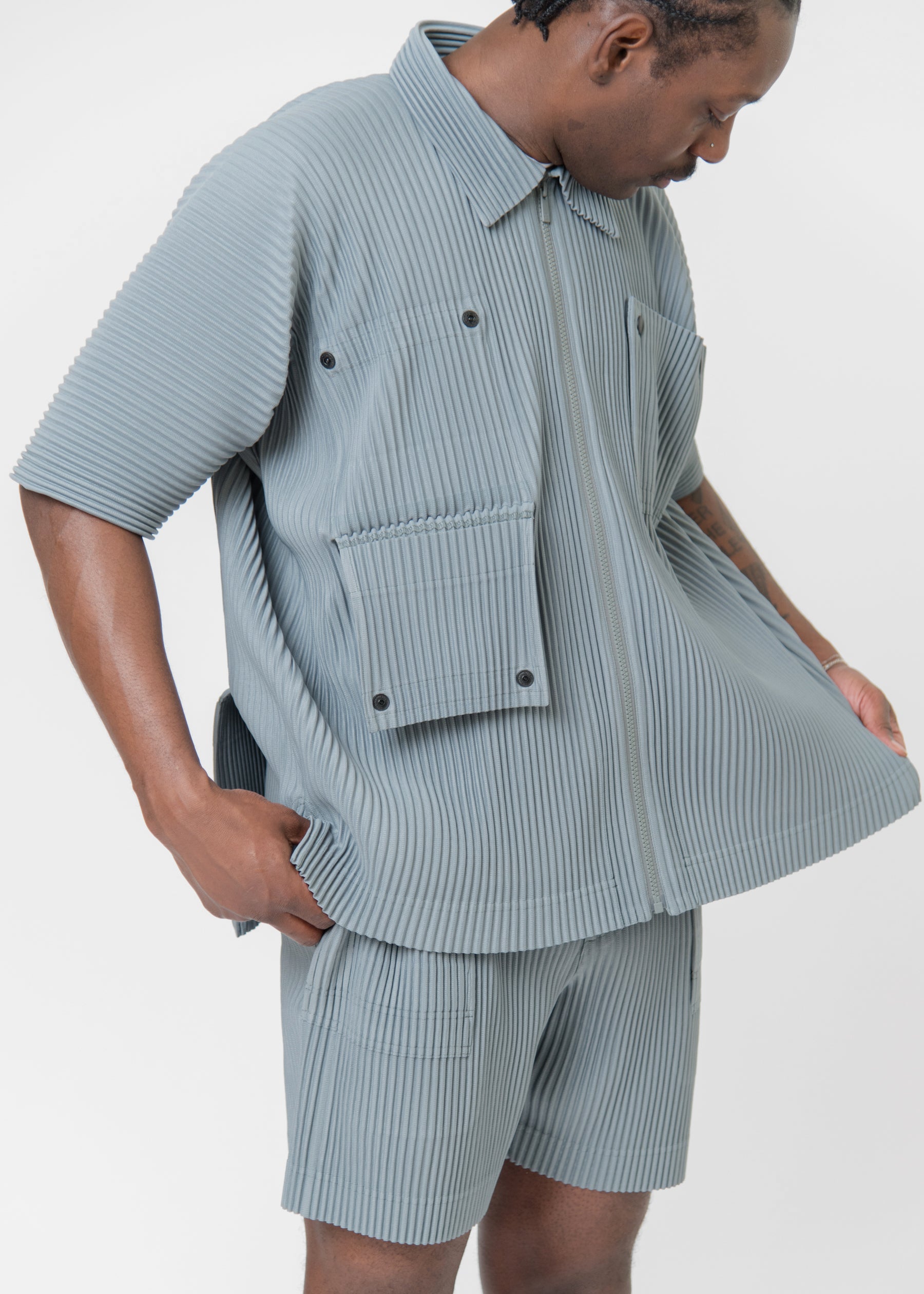 Flip Pleated Shirt Moss Grey JJ172-13