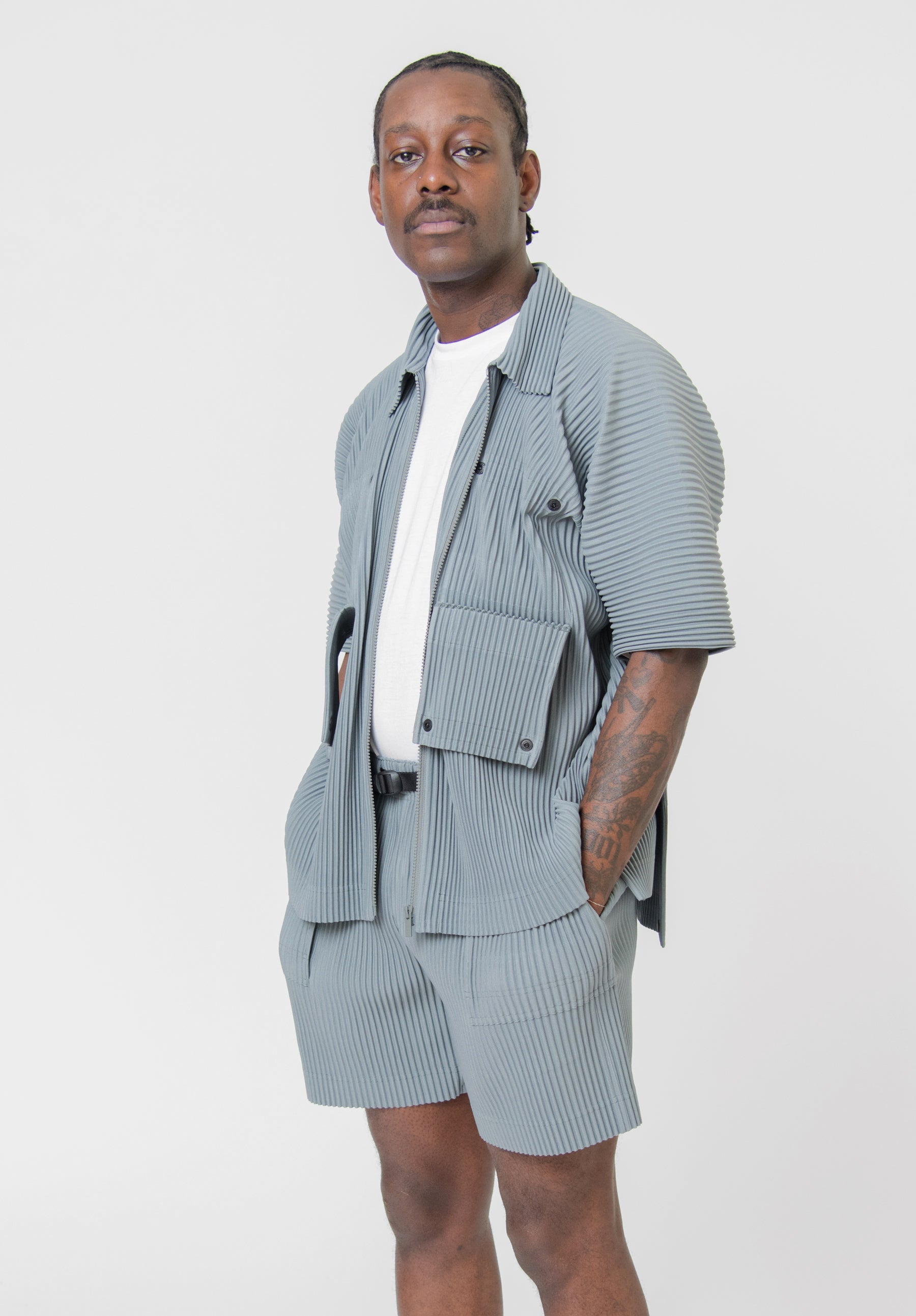 Flip Pleated Shirt Moss Grey JJ172-13