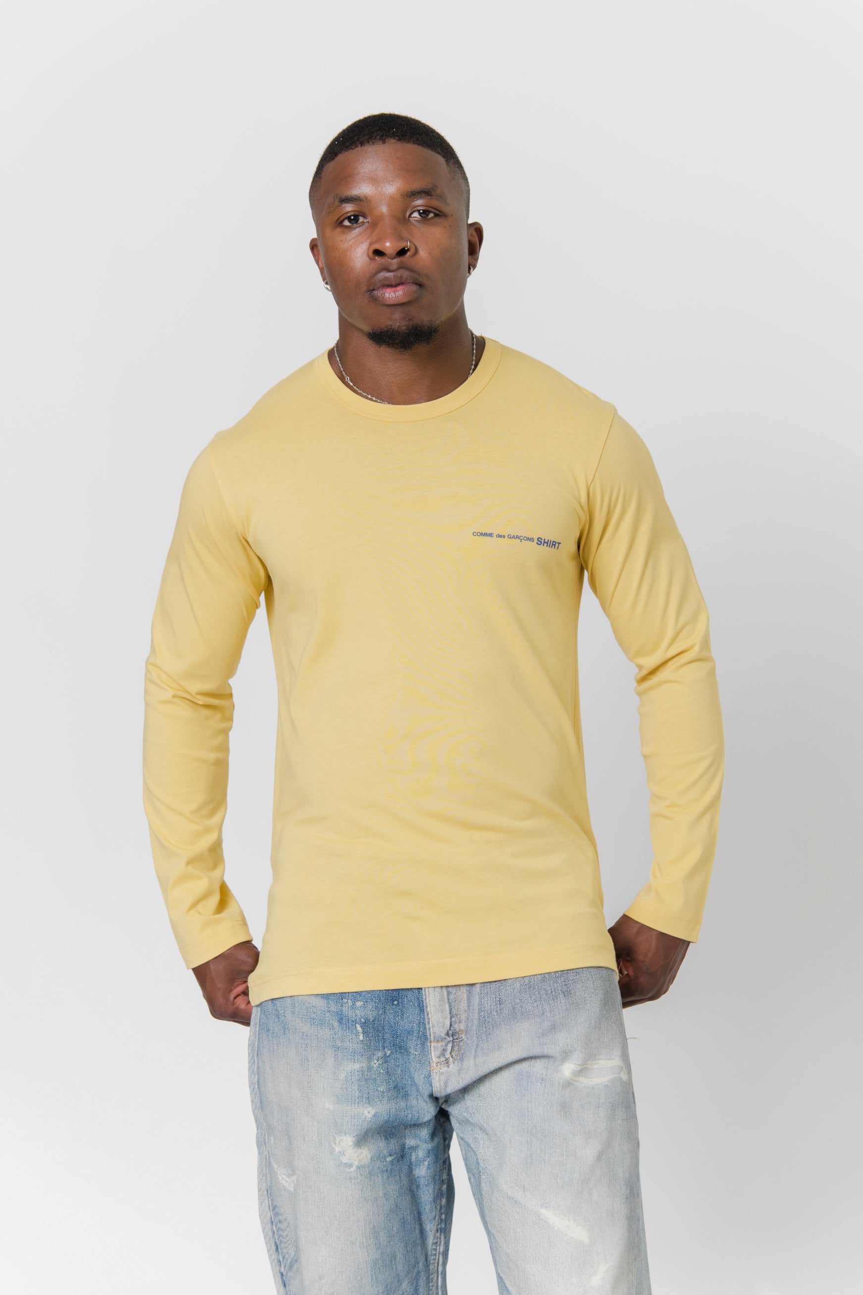 Long Sleeve Chest Print Logo Tee Yellow T019