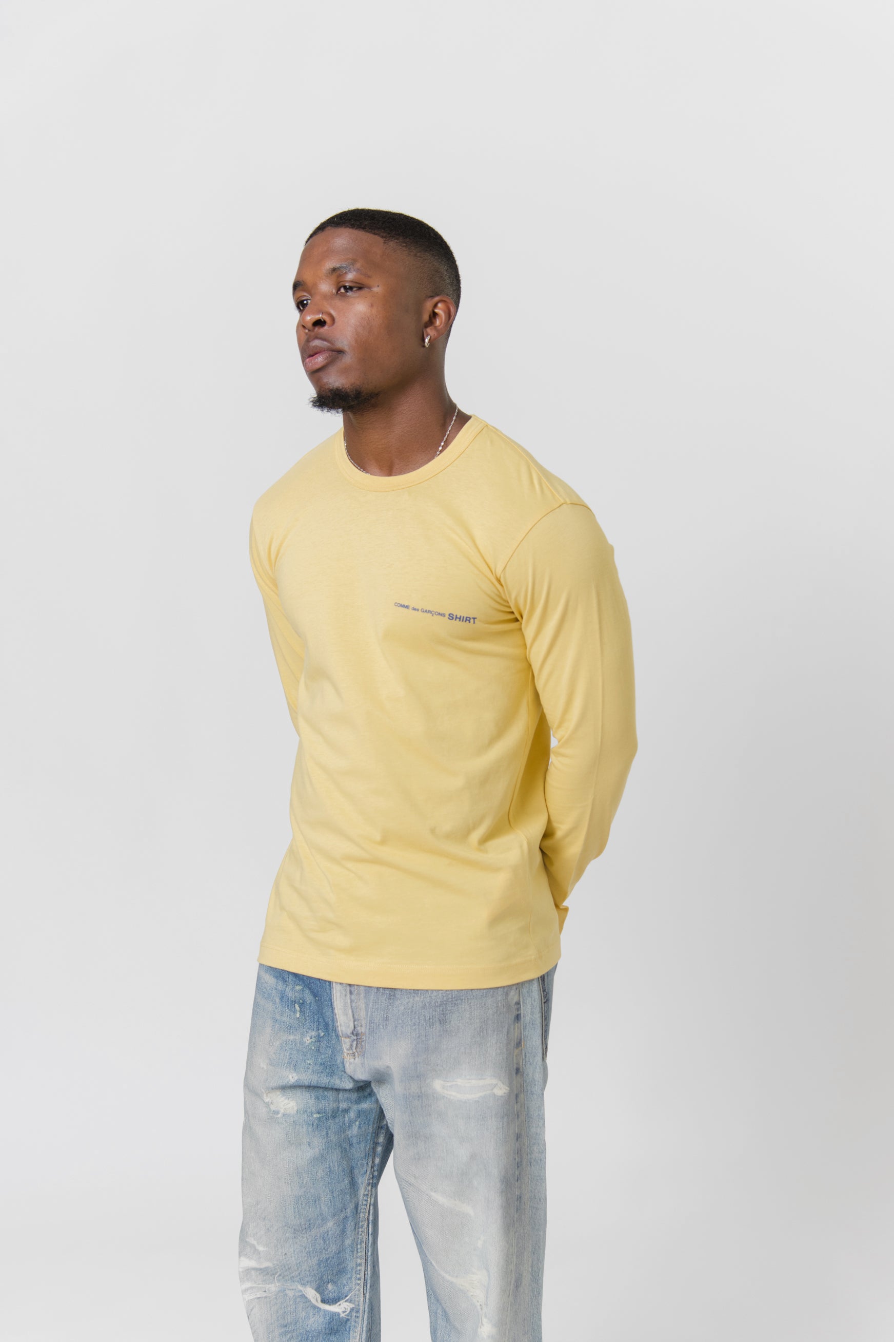 Long Sleeve Chest Print Logo Tee Yellow T019