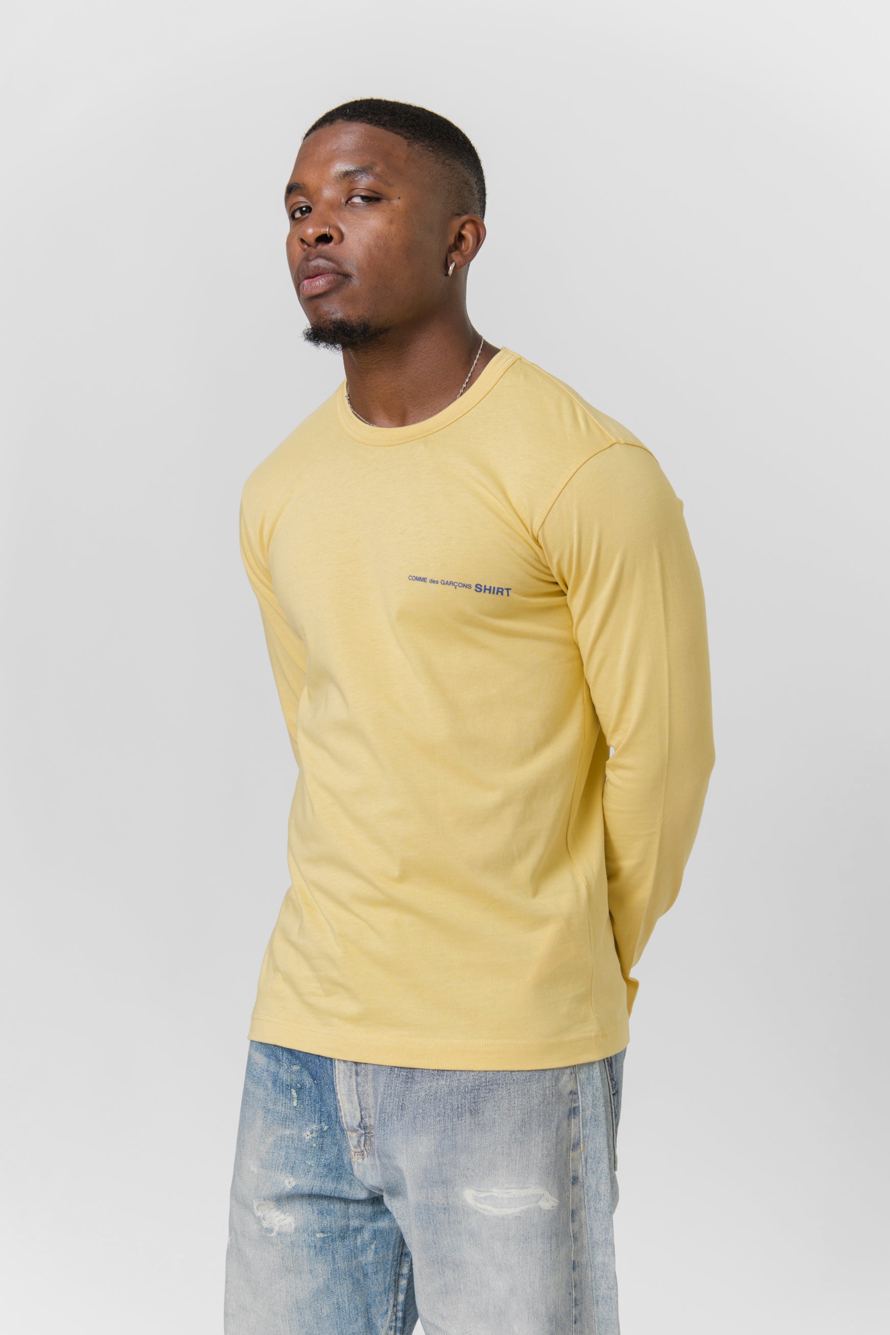 Long Sleeve Chest Print Logo Tee Yellow T019