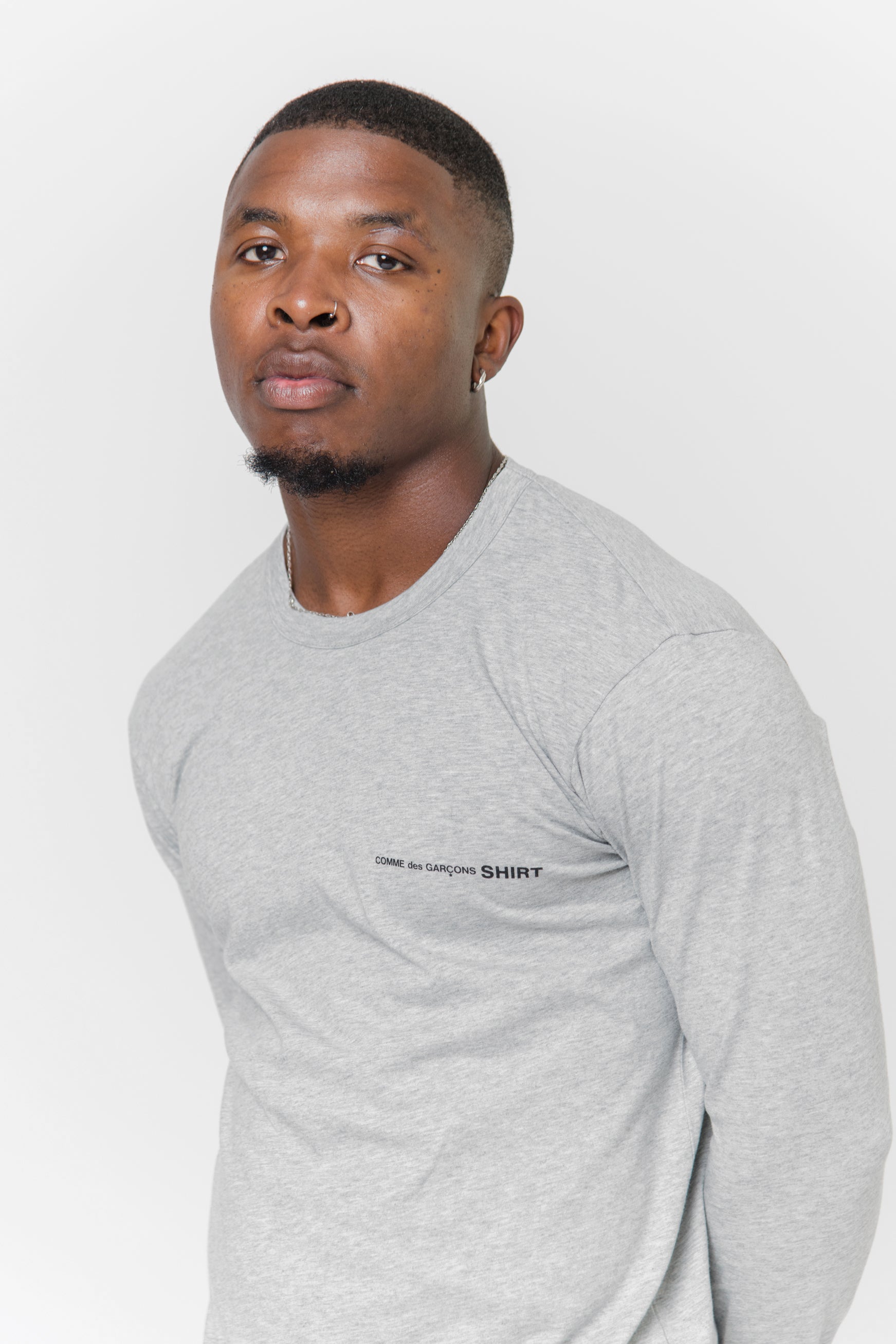 Long Sleeve Chest Print Logo Tee Grey T017