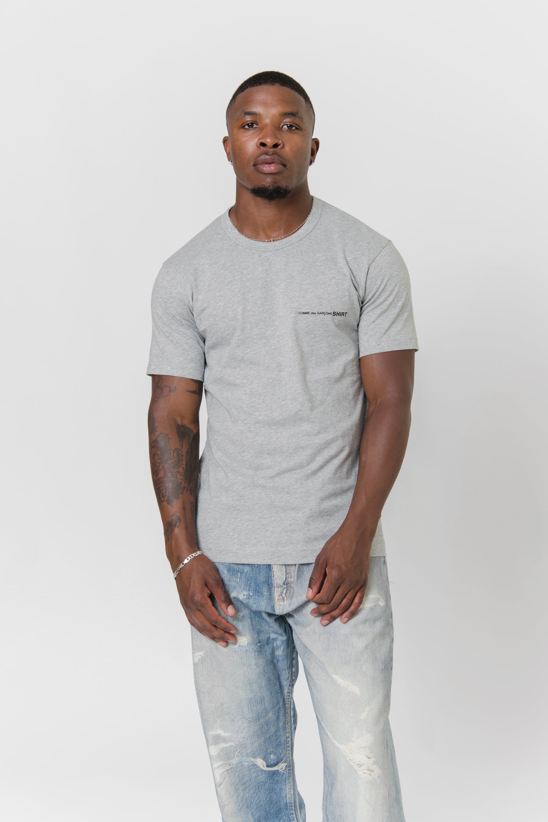 Short Sleeve Chest Print Logo Tee Grey T018