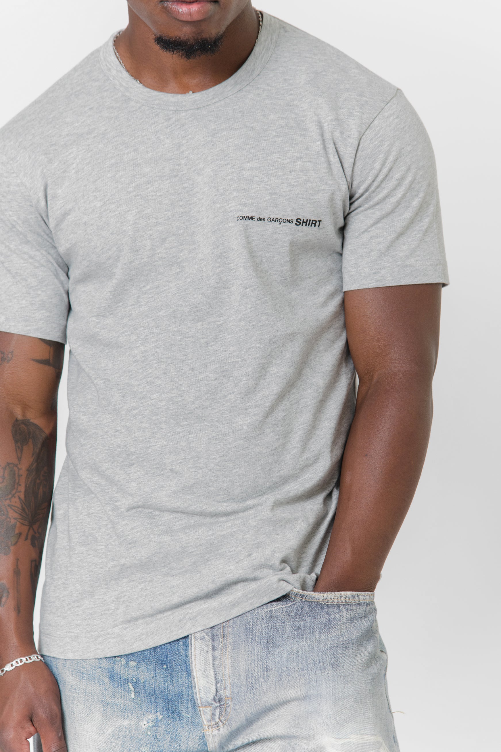 Short Sleeve Chest Print Logo Tee Grey T018