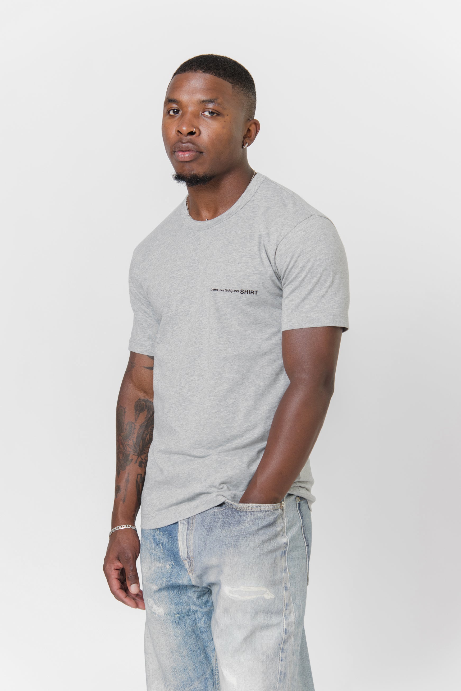 Short Sleeve Chest Print Logo Tee Grey T018