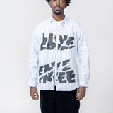 Live Free Curved Printed Long Sleeve Button-Up Shirt White/Blue FN-B006-W24