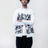 Live Free Curved Printed Long Sleeve Button-Up Shirt White/Blue FN-B006-W24