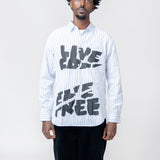 Live Free Curved Printed Long Sleeve Button-Up Shirt White/Blue FN-B006-W24