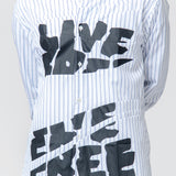 Live Free Curved Printed Long Sleeve Button-Up Shirt White/Blue FN-B006-W24