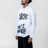 Live Free Curved Printed Long Sleeve Button-Up Shirt White/Blue FN-B006-W24