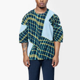 Windswept Plaid Pleated T-Shirt Blue Gray HP56-JK376-77
