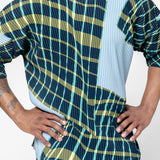 Windswept Plaid Pleated T-Shirt Blue Gray HP56-JK376-77