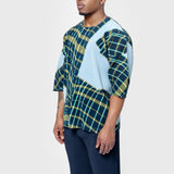 Windswept Plaid Pleated T-Shirt Blue Gray HP56-JK376-77