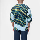 Windswept Plaid Pleated T-Shirt Blue Gray HP56-JK376-77