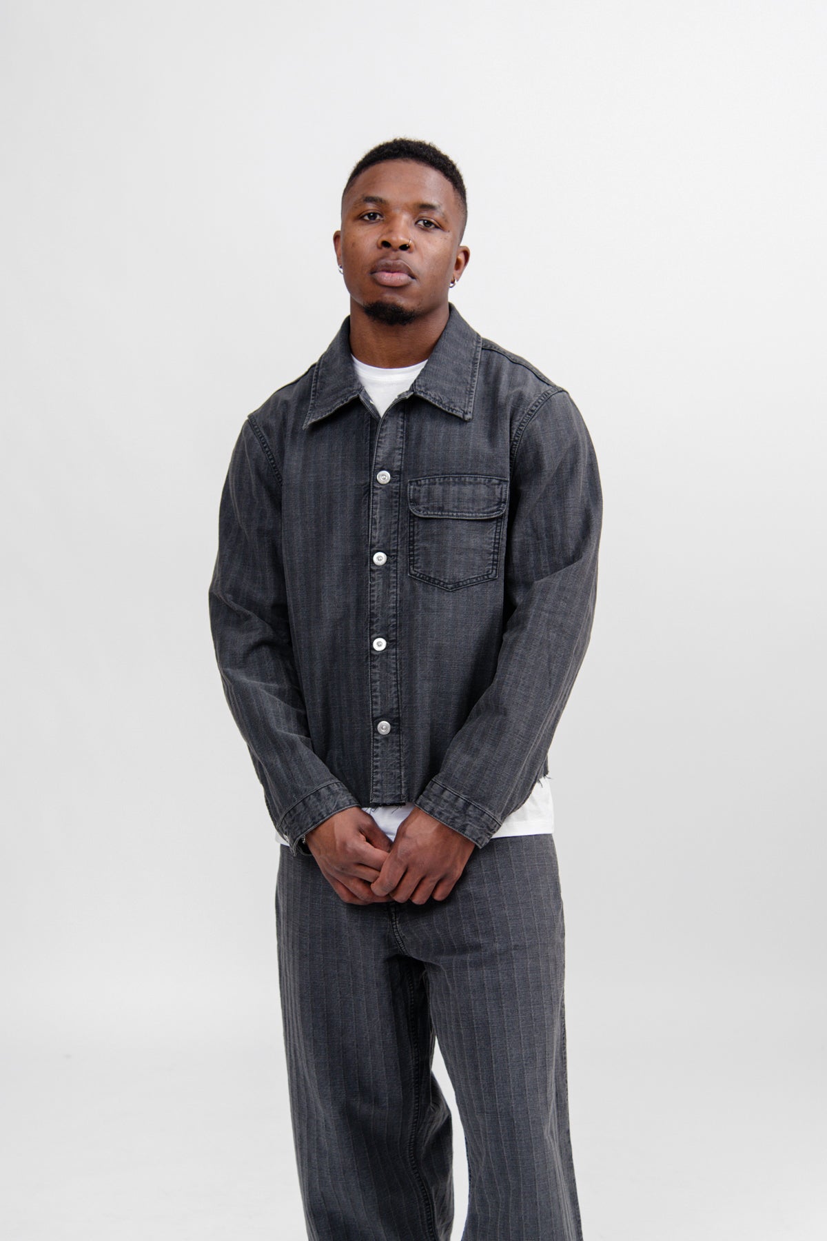 Our Legacy Cut Rebirth Jacket Washed Grey Torino Stripe M2245RT