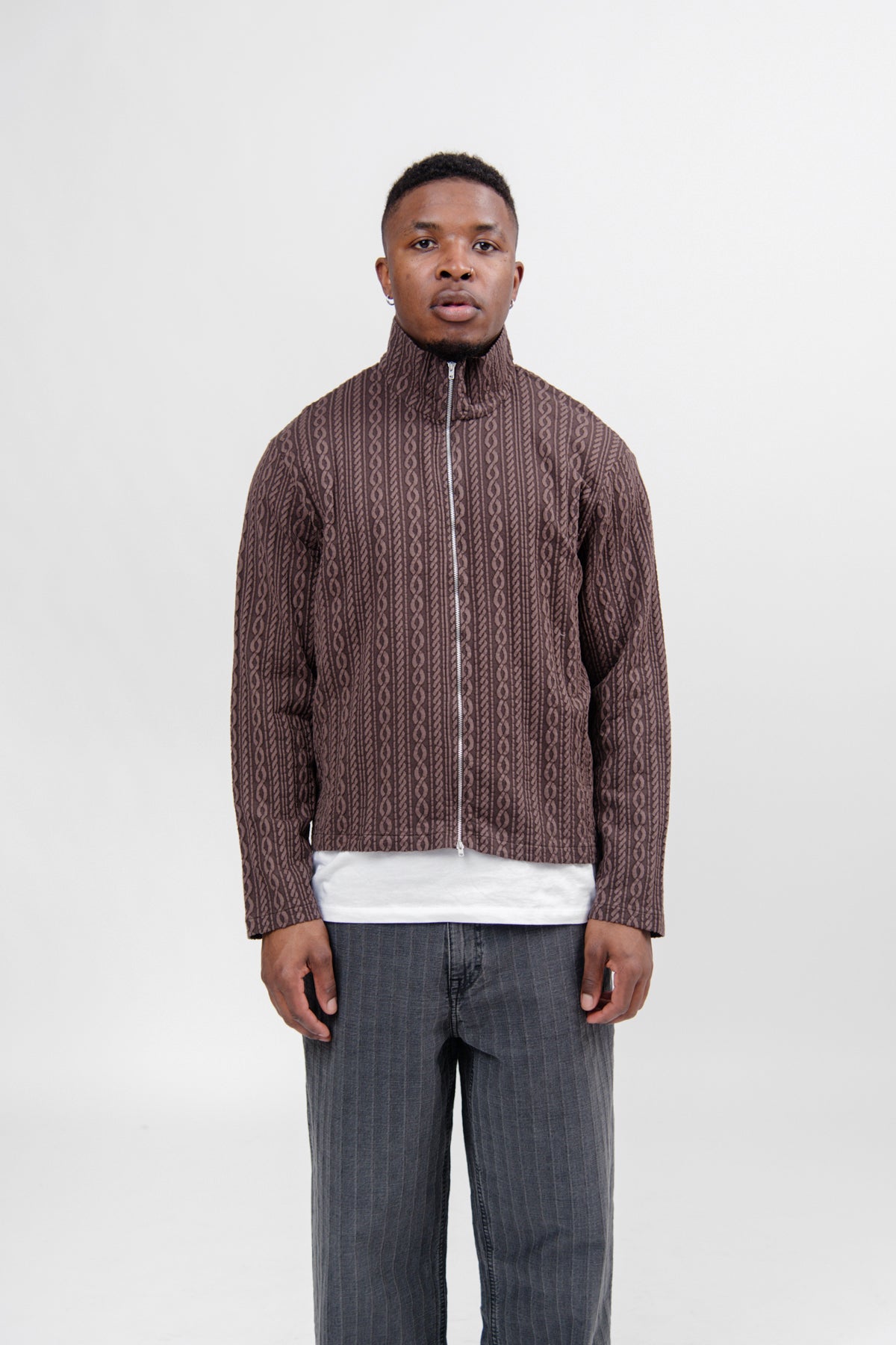 Our Legacy Shrunken Fullzip Polo Indulgent Choco Cable Jacquard