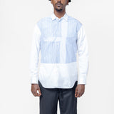 Multi Stripe Panel Long Sleeve Button-Up Shirt White/Blue Stripe FO-B027-S25