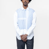 Multi Stripe Panel Long Sleeve Button-Up Shirt White/Blue Stripe FO-B027-S25