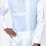 Multi Stripe Panel Long Sleeve Button-Up Shirt White/Blue Stripe FO-B027-S25